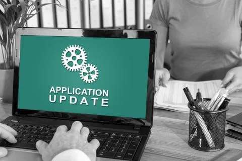 Application update concept on a laptop Stock-Fotos