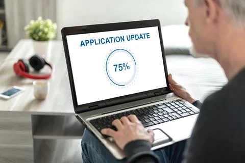 Application update concept on a laptop screen Stock Photos