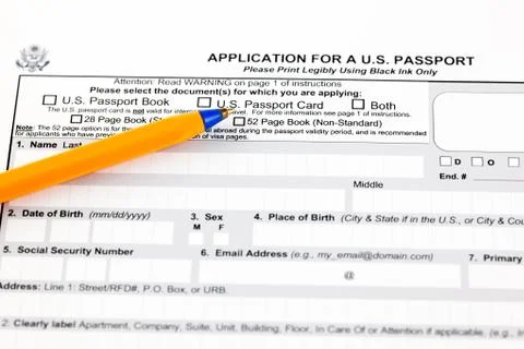 Application for a U.S. passport Stock Photos