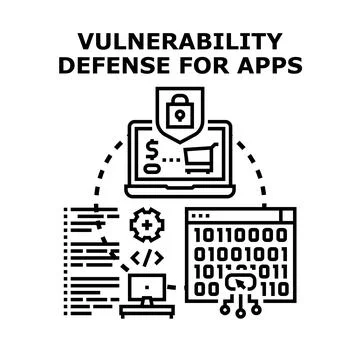 Application vulnerability defense software development cyber security Stockillustratie