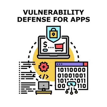Application vulnerability defense software development cyber security Stock Illustration