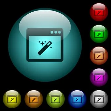 Application wizard icons in color illuminated glass buttons Stock Illustration