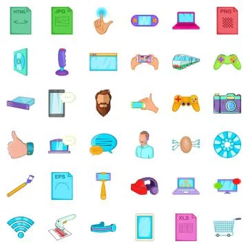 Application for work icons set, cartoon style 库存插图