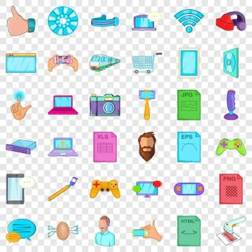 Application for work icons set, cartoon style Stockillustratie