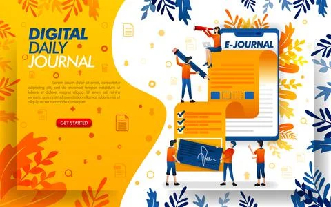 Application writes a journal for journalism, writes a journal or article with Illustrazione stock