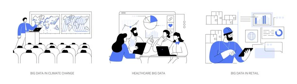 Applications of Big Data abstract concept vector illustrations. Illustrazione stock