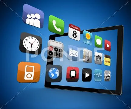 Applications coming out from digital tablet Stock Illustration