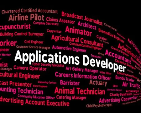Applications Developer Shows Program Career And Softwares Illustrazione stock