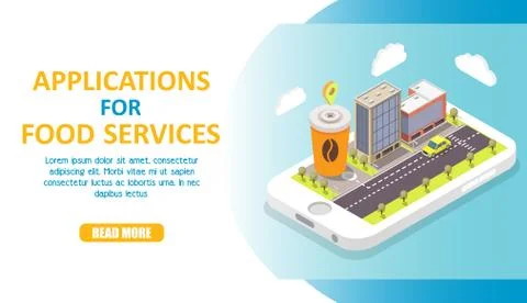 Applications for food services vector isometric illustration Stock Illustration