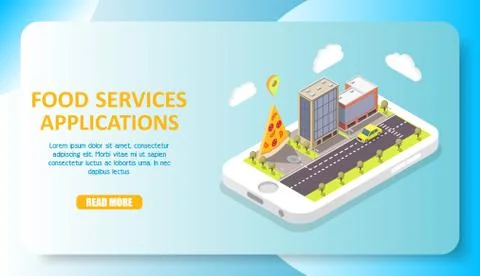 Applications for food services vector isometric illustration Stock Illustration