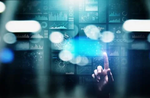 Applications icons on virtual screen, technology, development background concept Stock Photos