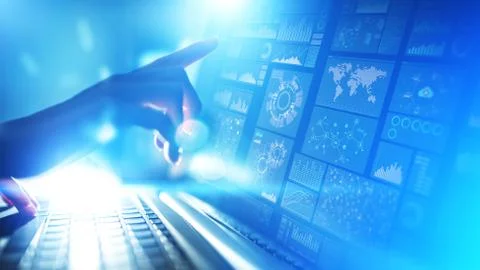Applications icons on virtual screen, technology, development background concept Stock Photos