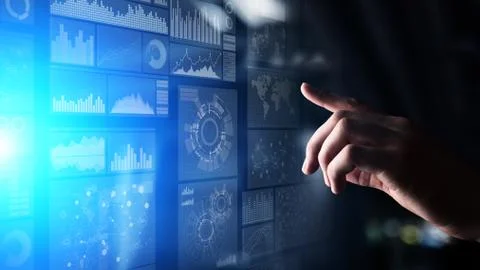 Applications icons on virtual screen, technology, development background concept Stock-Fotos