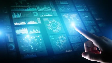 Applications icons on virtual screen, technology, development background concept 스톡 사진