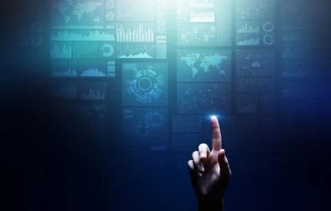 Applications icons on virtual screen, technology, development background concept Stock Photos