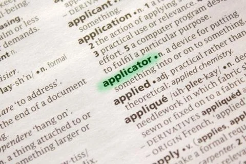 Applicator word or phrase in a dictionary. Stock Photos