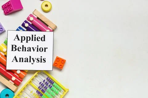 Applied behavior analysis with colorful educational toys and abacus on white  Stock Photos