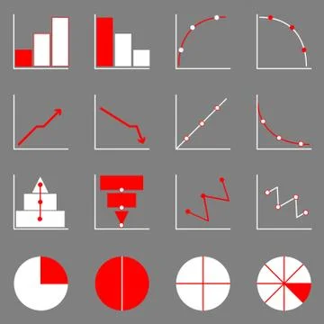Applied graph icons on gray background Stock Illustration