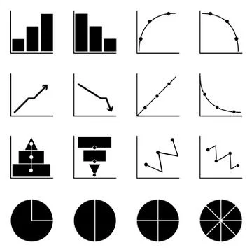Applied graph icons on white background Stock Illustration