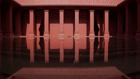 The applied Modern Vintage red pole and building reflexion light from water. Stock Footage 116801655