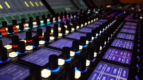 Applied in recording studios, broadcasting, television. Big Audio Mixing Board Stock Footage