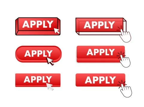 Apply Button with pointer clicking. Apply web buttons set. User interface Stock Illustration
