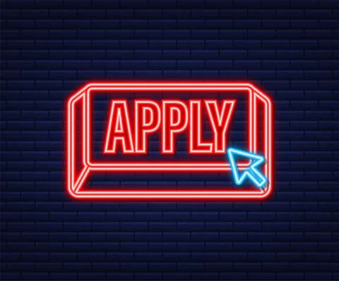 Apply with cursor button. Internet neon icon. Pointer click icon. Vector stock Illustrazione stock