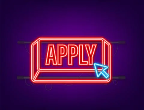 Apply with cursor button. Internet neon icon. Pointer click icon. Vector stock Stock Illustration