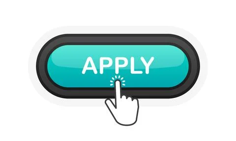 Apply green realistic 3D button isolated on white background. Hand clicked. V Stock Illustration