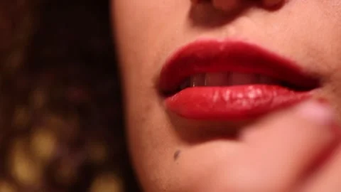 To apply makeup to the lips 15 Stock Footage 307415476
