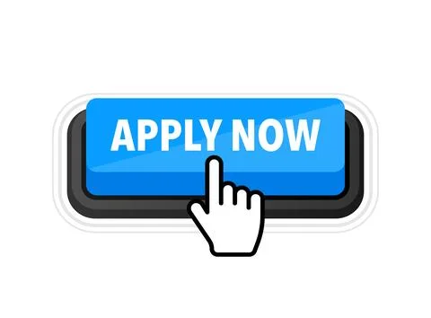 Apply now button with cursor. Pointer click. Vector web button. Stock Illustration
