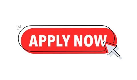 Apply now button with cursor. Pointer click. Vector web button. Stock Illustration