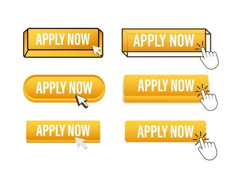 Apply now Button with pointer clicking. Apply web buttons set. User interface Stock Illustration