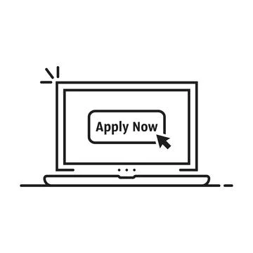 Apply now button in thin line laptop Stock Illustration