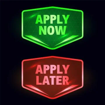 Apply now buttons in techno style, vector icons Stock Illustration