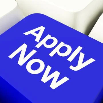 Apply now computer key in blue for work application イラスト素材