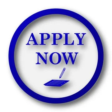 Apply now icon. Blue internet button on white background.. Stock Illustration