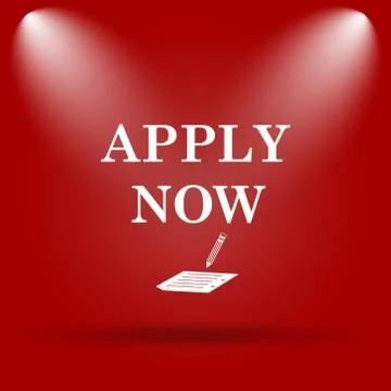 Apply now icon. Flat icon on red background.. Ilustración de archivo