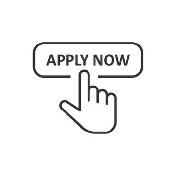 Apply now icon in flat style. Finger cursor vector illustration on white isol Stock Illustration