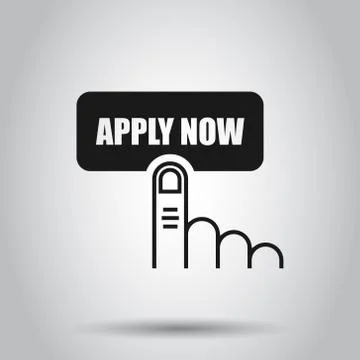 Apply now icon in flat style. Finger cursor vector illustration on isolated b Stock Illustration