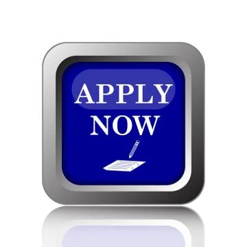 Apply now icon. Internet button on white background.. Illustrazione stock