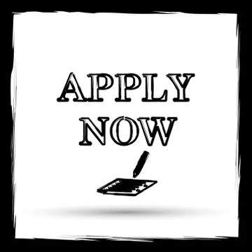 Apply now icon. Internet button on white background. Outline design imitating Stock Illustration