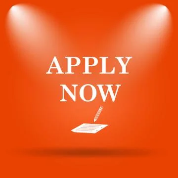 Apply now icon. Internet button on orange background.. Ilustración de archivo