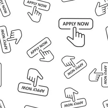 Apply now icon seamless pattern background. Finger cursor vector illustration Illustrazione stock