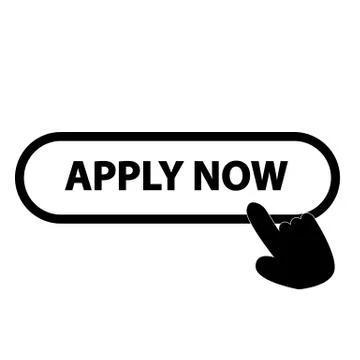 Apply now icon on white background. finger presses on apply now button. apply Stock Illustration