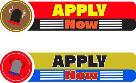 Apply now vector banners with red, yellow, and blue gradient buttons Stock Illustration