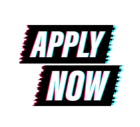 Apply now. Web banner. Arrow, cursor glitch icon. Arrow vector icon. Hand click Illustrazione stock