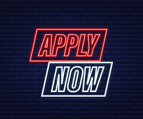 Apply now. Web banner. Arrow, cursor neon icon. Arrow vector icon. Hand click Stock Illustration
