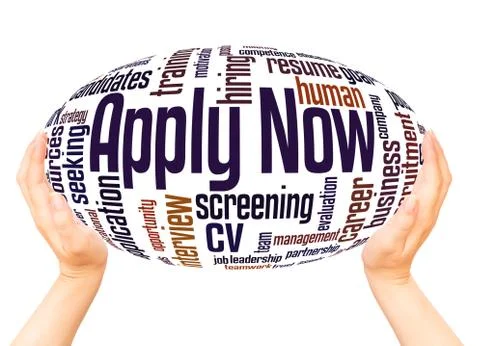 Apply Now word cloud hand sphere concept Stock Photos