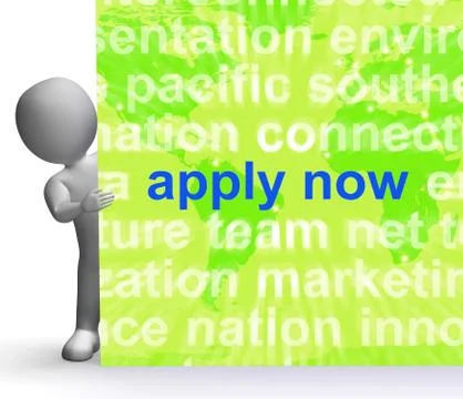 Apply now word cloud sign shows work job applications Illustrazione stock